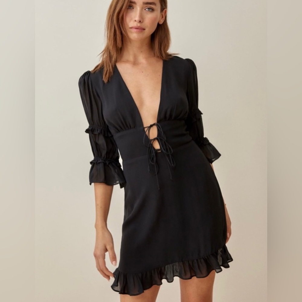 NWT Reformation Laurelai Mini Dress Black Petite P0